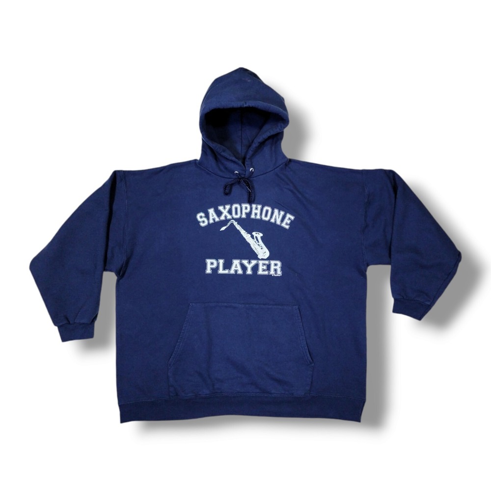 Hanes Ultimate Cotton Vintage "Saxophone Player" Heavy Blue Hoodie Size‎ 2XL